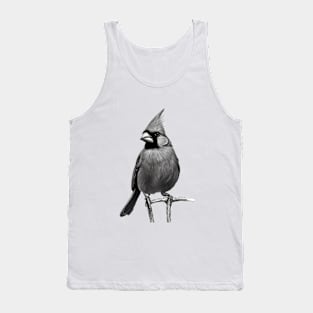 Cardinal Drawing in Black and White - Monochrome Drawing Bird Tank Top